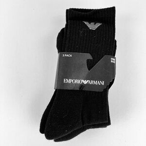 NWT Emporio Armani Men's 3 Pack Classic Sport Cushioned Black Crew Sock One Size